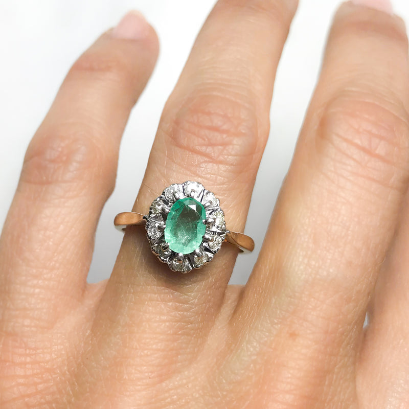 French Imported Late 19th Century 18ct Gold, Emerald & Diamond Cluster Ring  (37W) | The Antique Jewellery Company