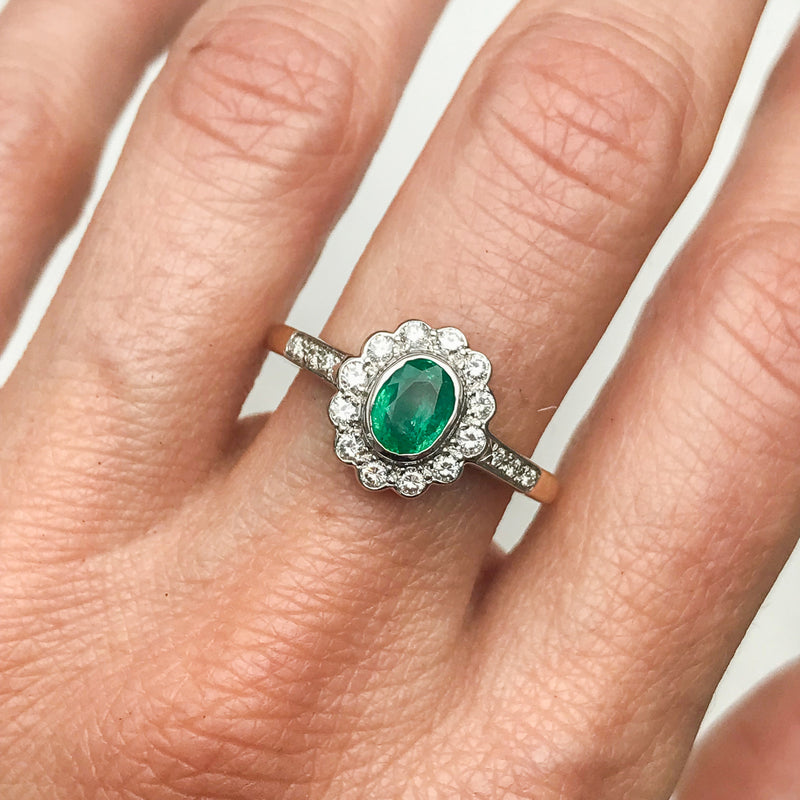Isadora: Green Oval Emerald Halo Engagement Ring | Ken & Dana Design